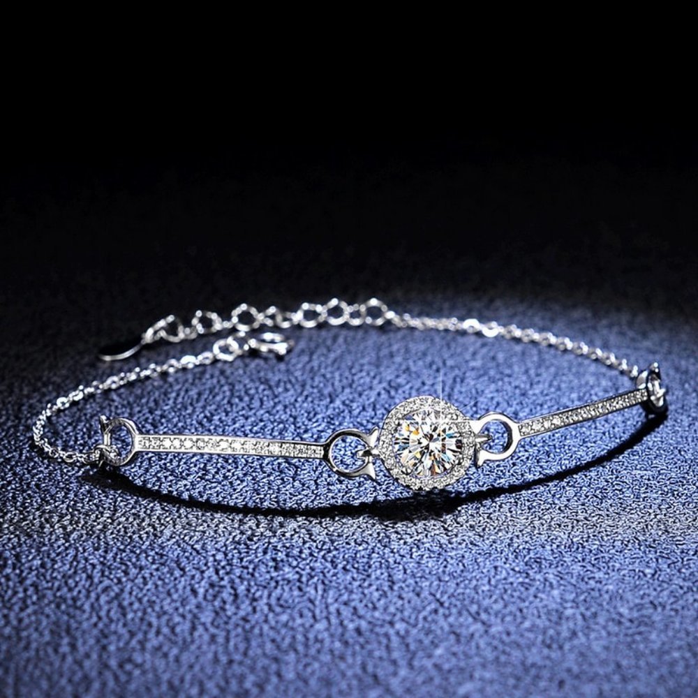 Certified 1ct. t.w. Moissanite Diamond Halo Bar Circle Bracelet NEW - Picture 9 of 15